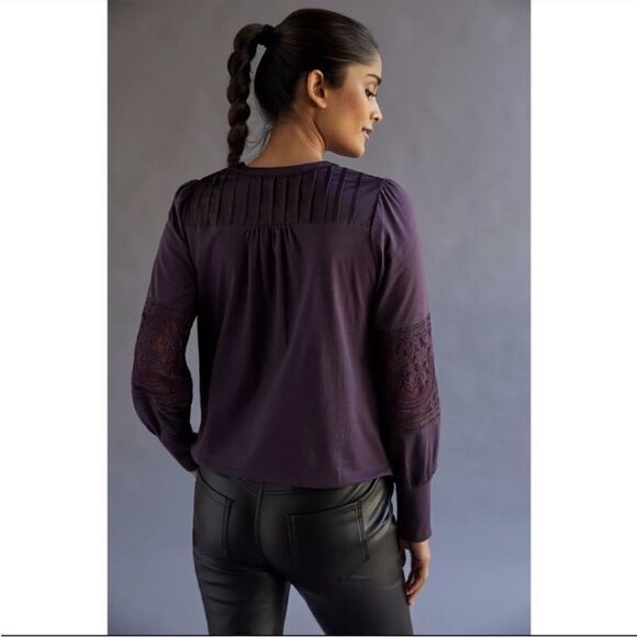 Anthropologie Tiny Lace Mixed Media Blouse - Picture 4 of 14